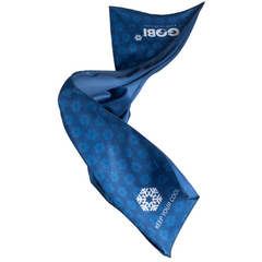 Blue cooling towel with Gobi logo on a white background