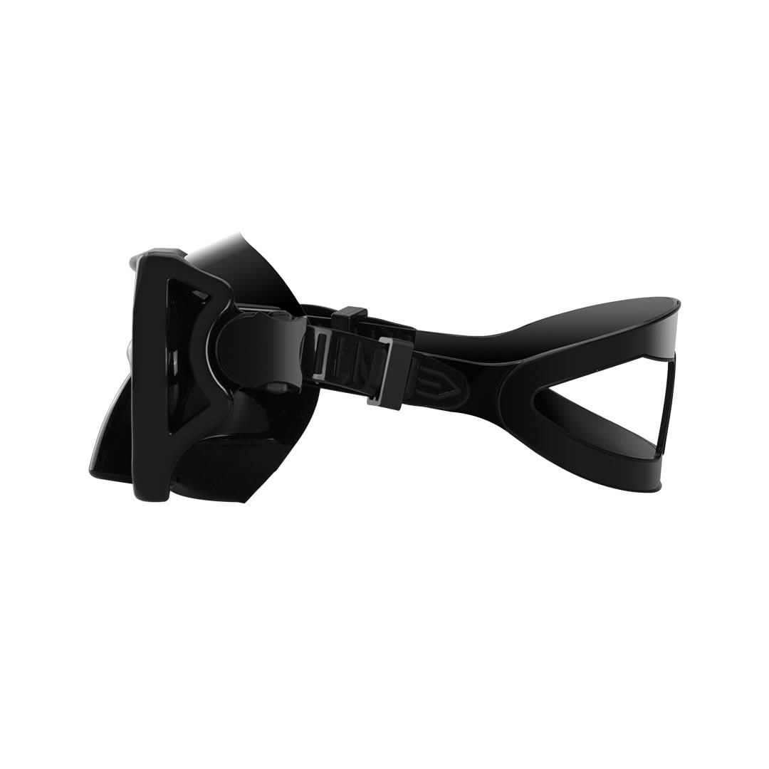 Black diving mask on a white background