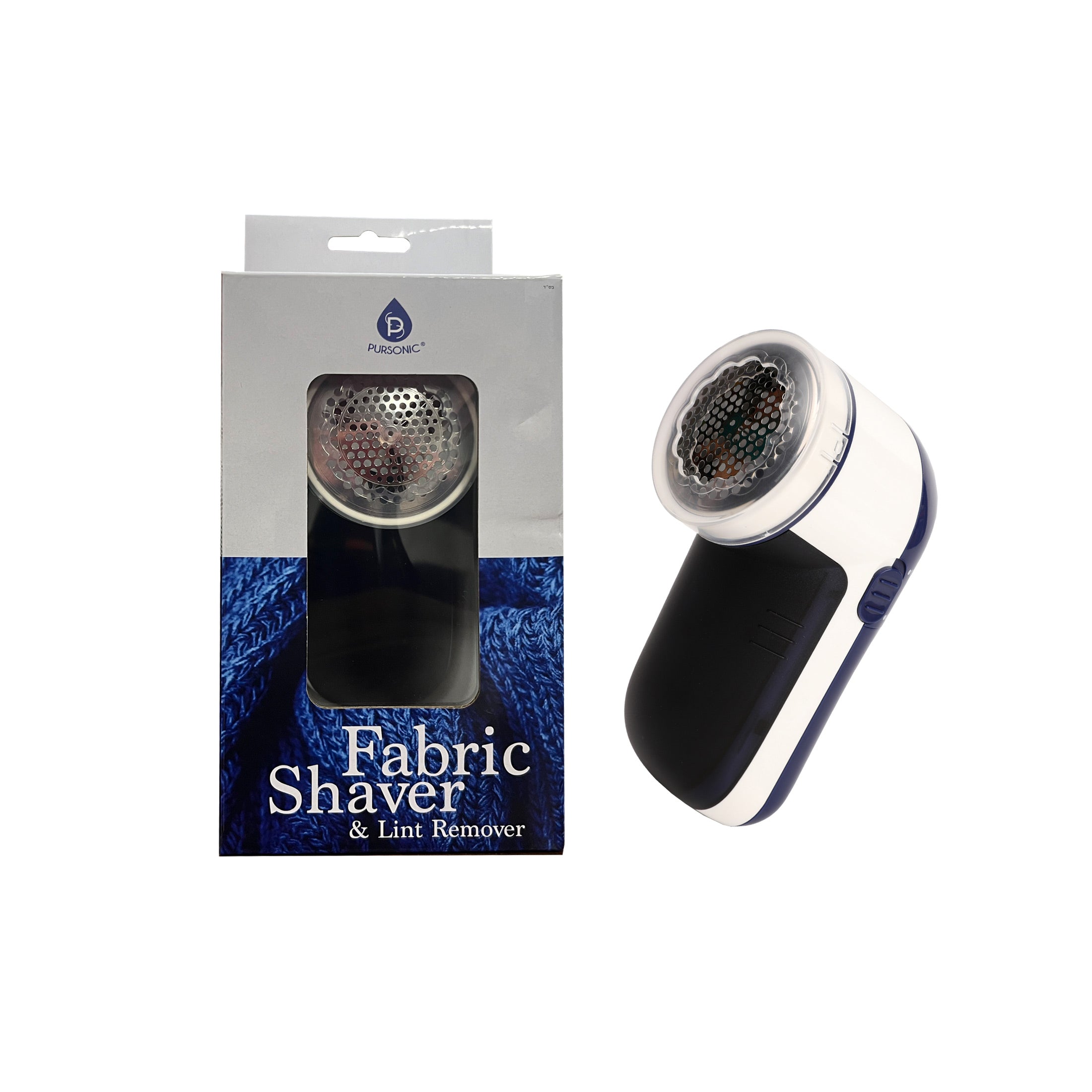 Fabric shaver and lint remover with packaging on a white background