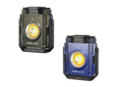 Two Fenix CL27R flashlights, one black and one blue, on a white background.