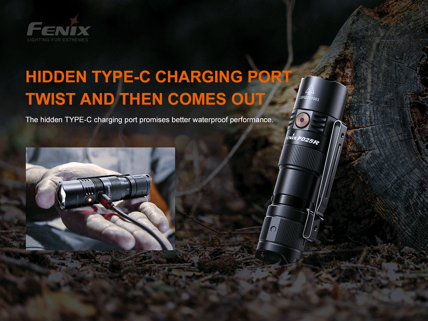 GIF showing the twisting of the cover to reveal the hidden Type-C charging port 