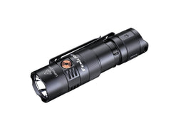 Black flashlight with 'Fenix' branding on a white background
