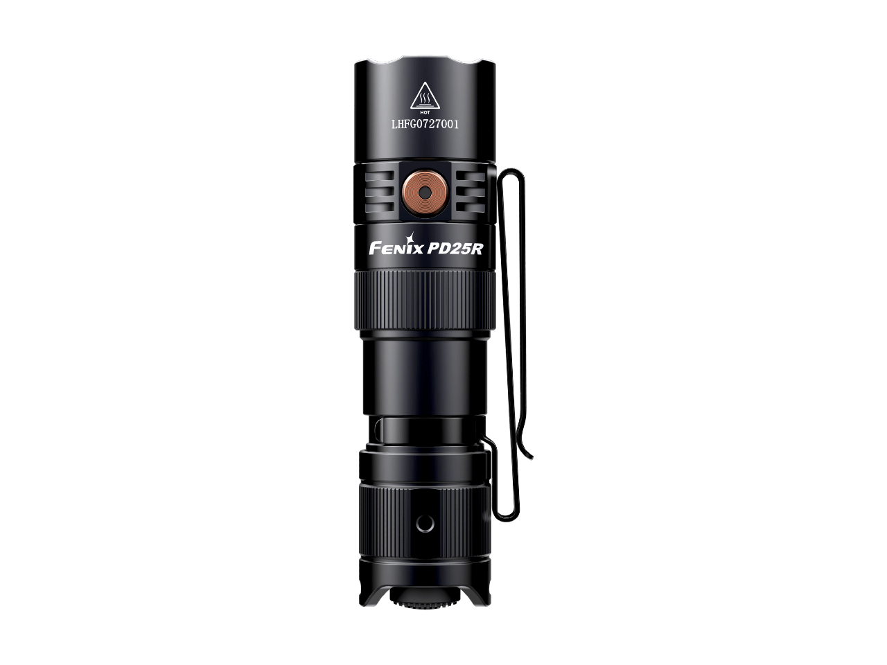 Fenix PD25R flashlight on a black background