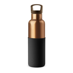 Copper and black water bottle on a white background