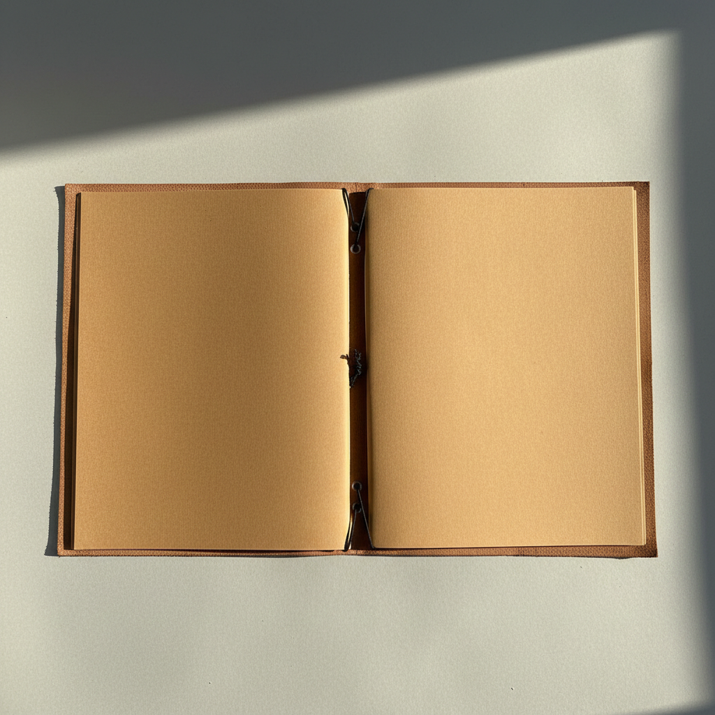 Open book with brown pages on a light gray background