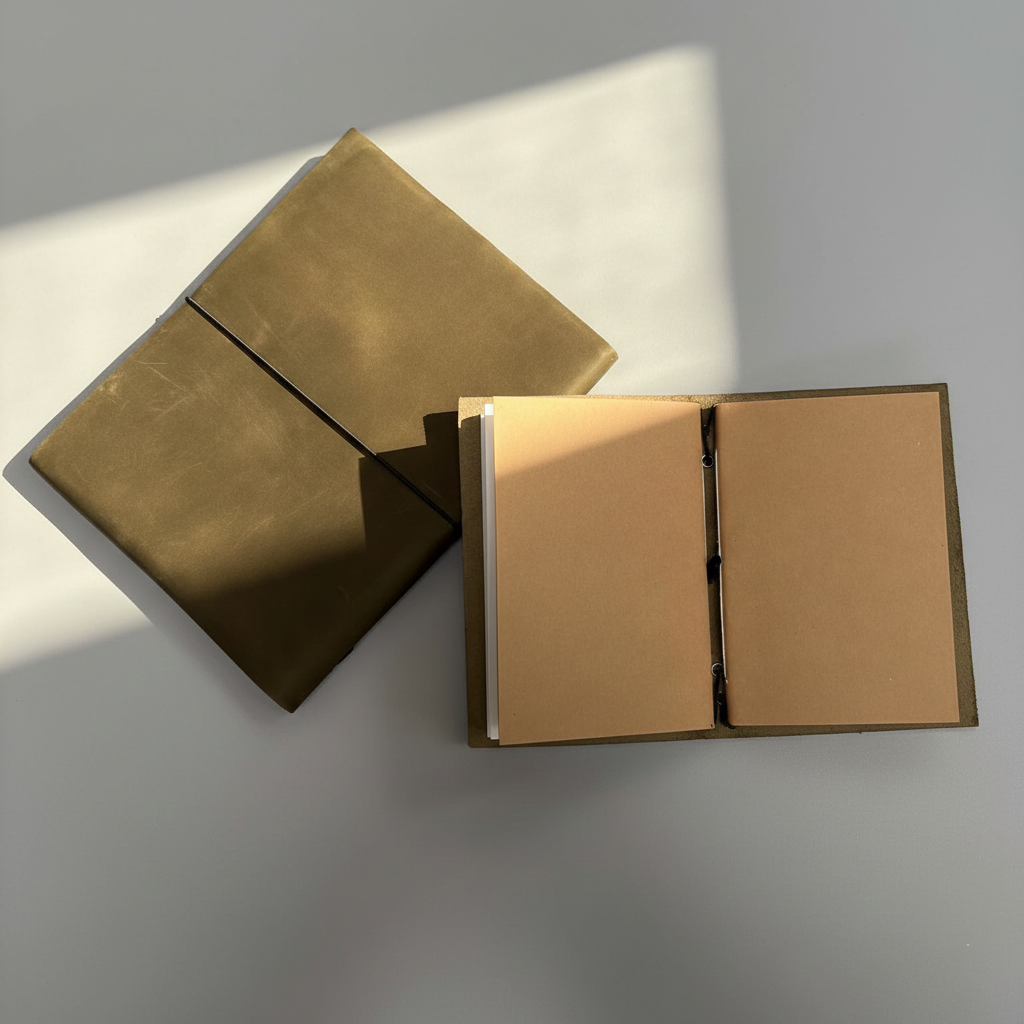 Two gold-colored square objects on a light gray surface with a soft shadow.