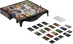 Board game with cards and pieces on a white background