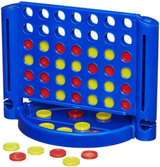 Blue game board with holes and colorful discs on a white background