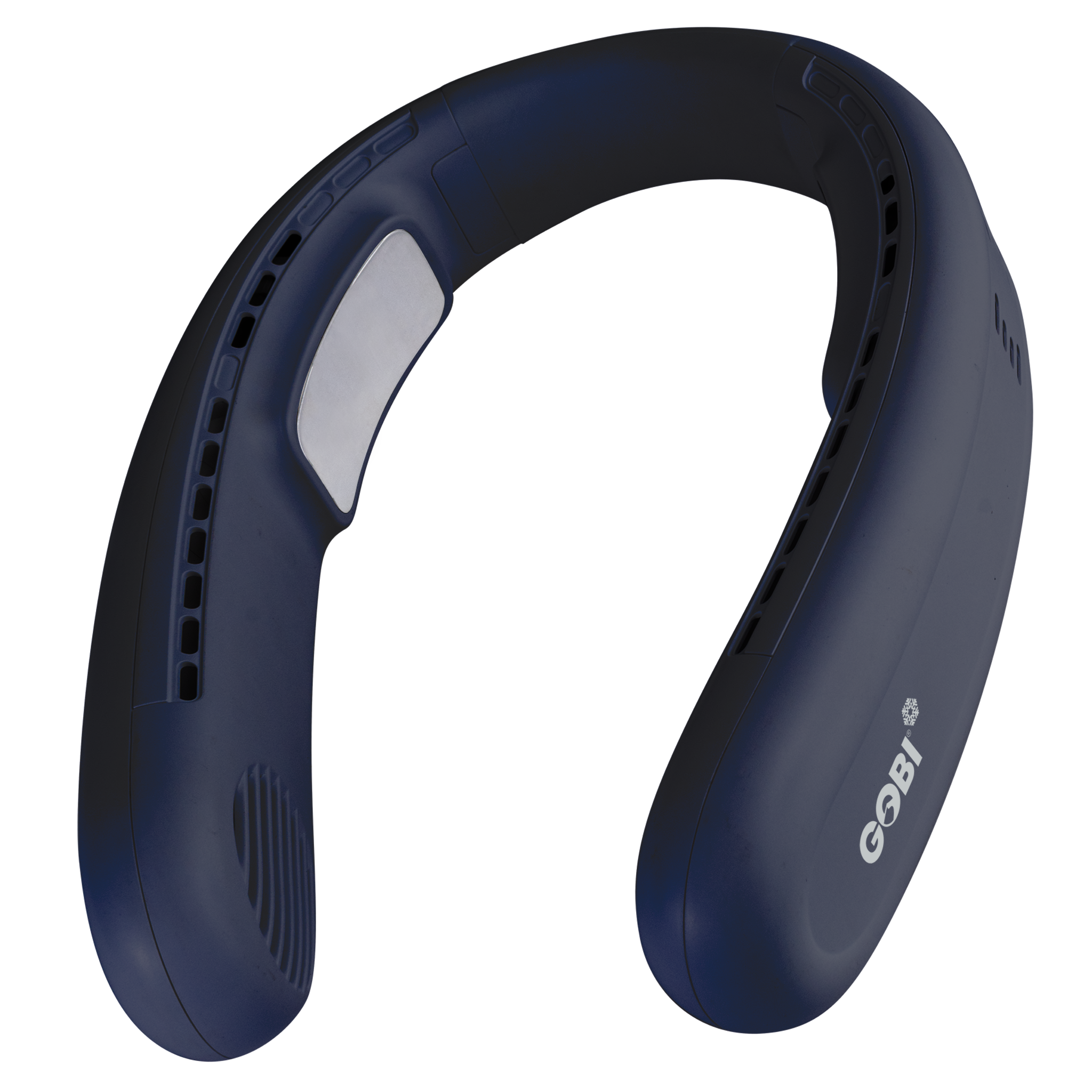 Navy blue neck massager with 'GOBI' branding on a white background