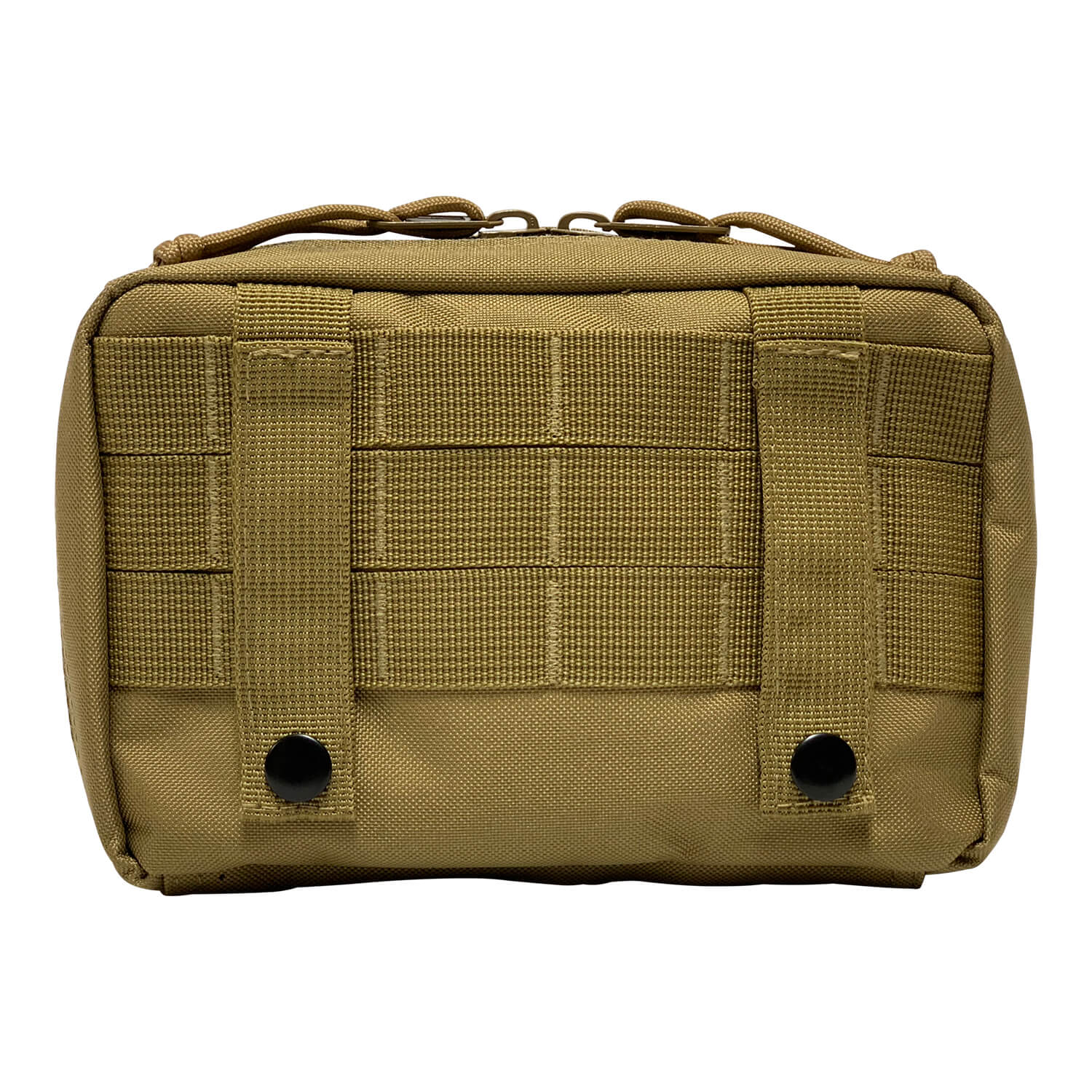 Khaki tactical pouch with grid pattern on a white background