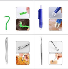 Collection of ear cleaning tools with usage examples on a white background