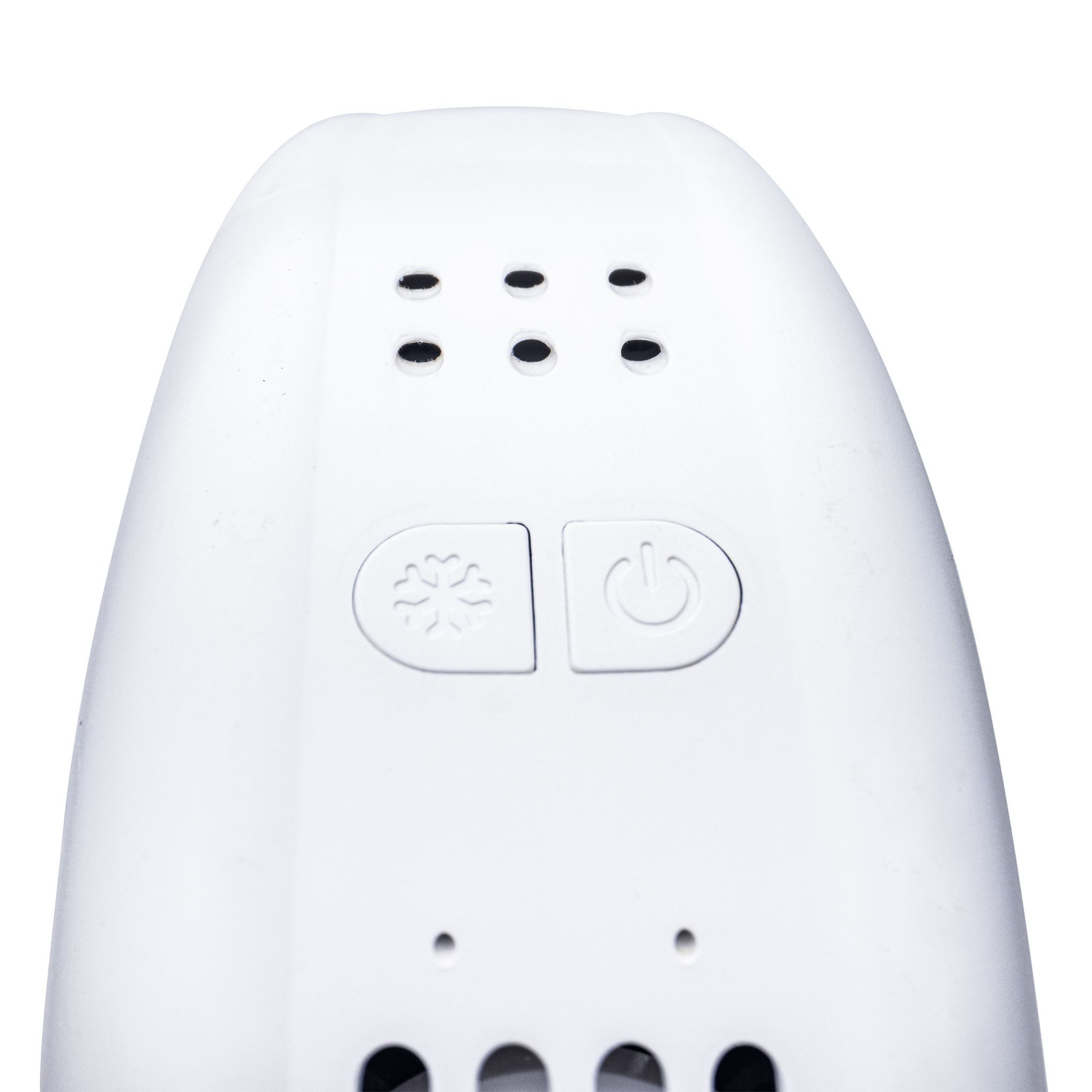 White electronic device with control buttons on a white background