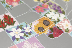 Floral stickers arranged on a gray surface