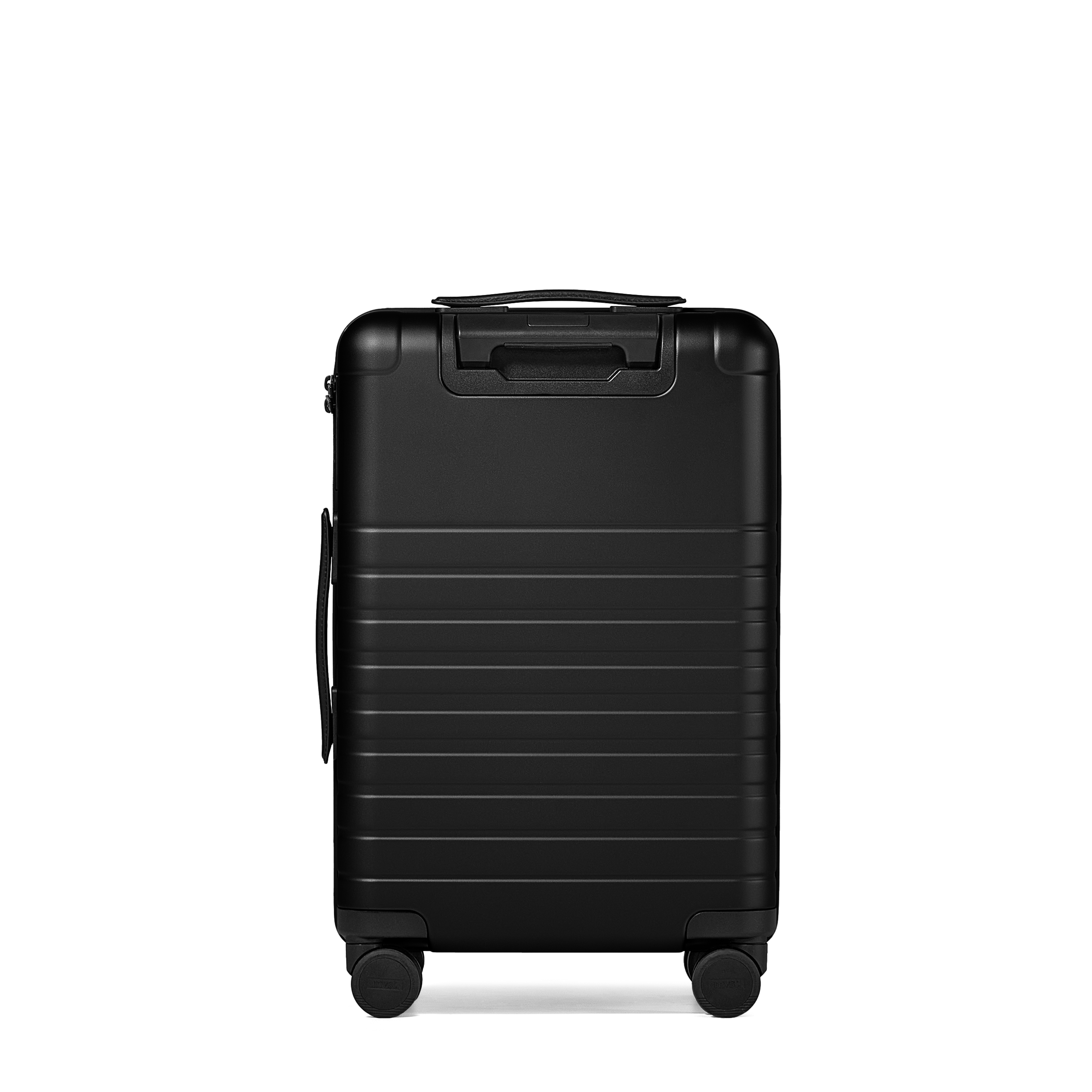 Black suitcase with a handle on a white background