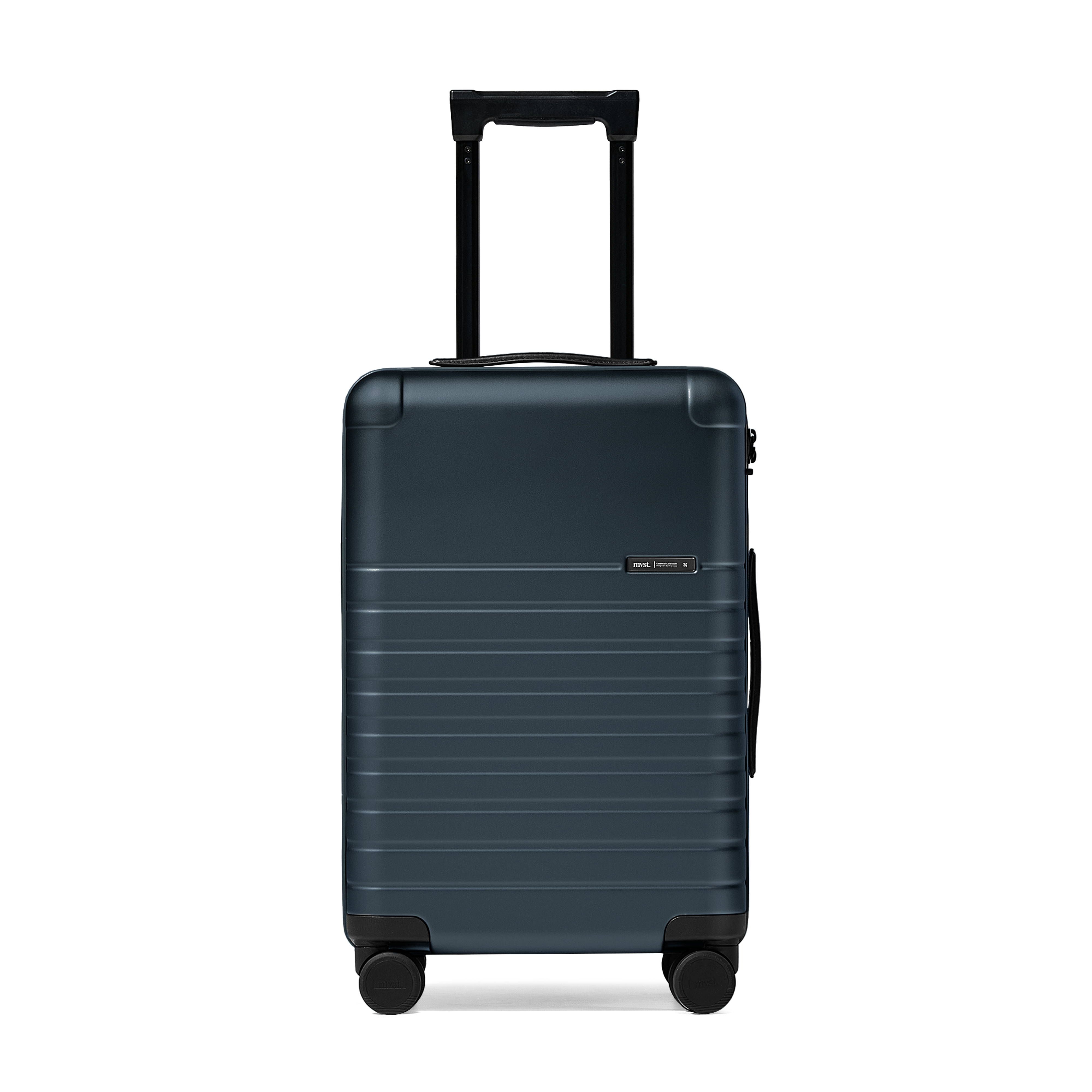 Blue suitcase with a visible brand logo on a white background