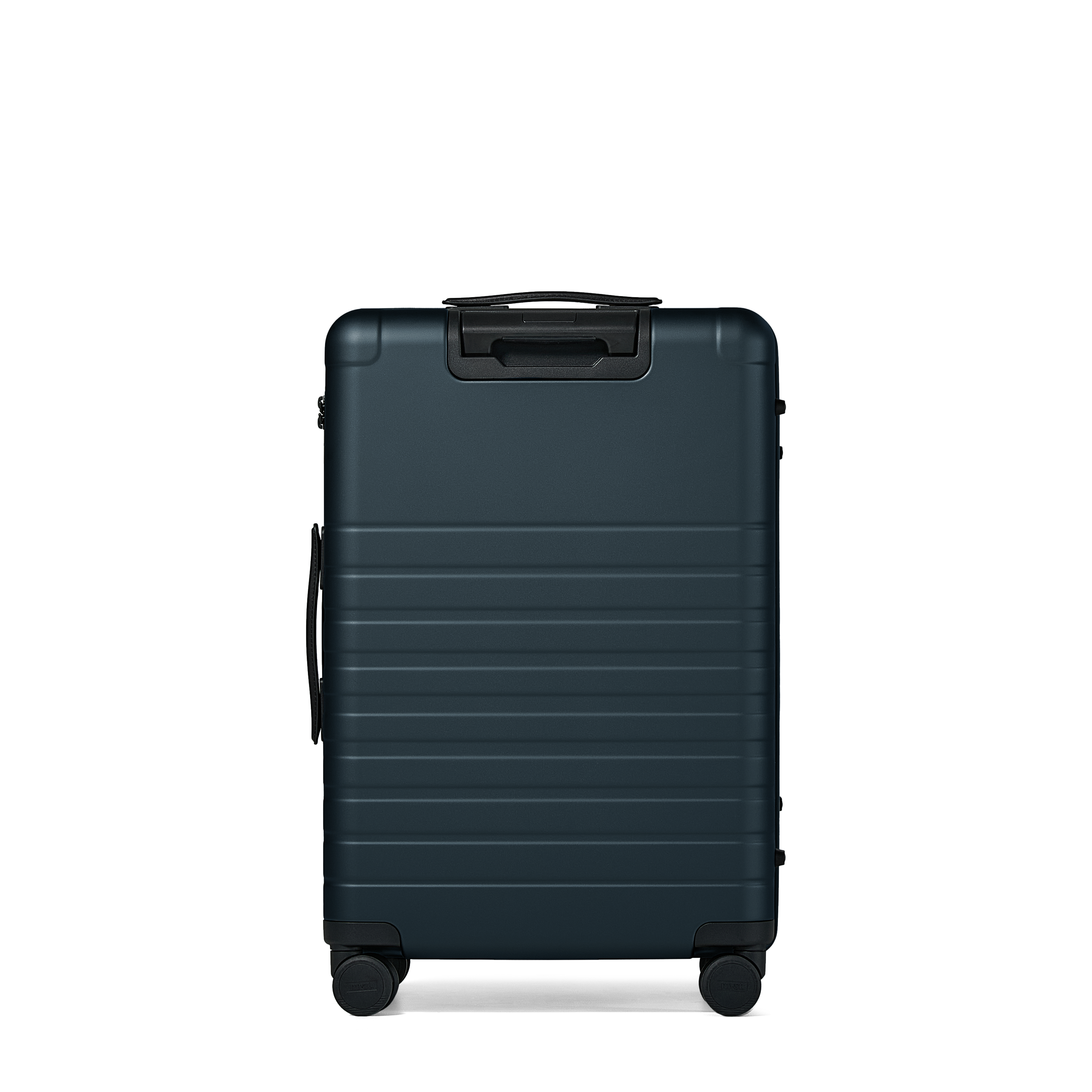 Dark blue suitcase with a handle on a white background