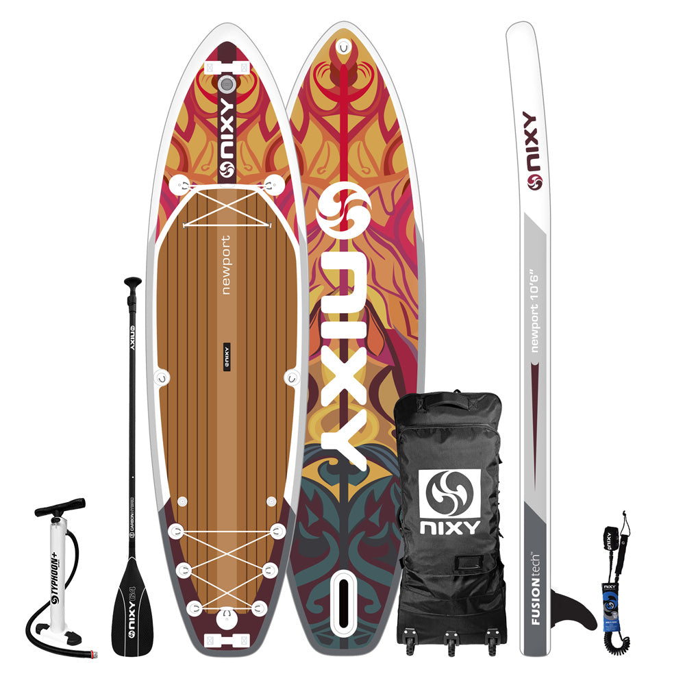 NIXY inflatable paddle board set with accessories on a white background