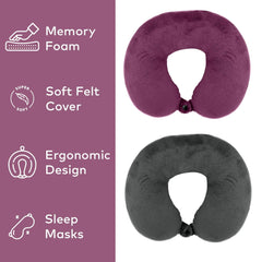 Memory Foam Travel Pillows with Sleep Masks - Set of Two