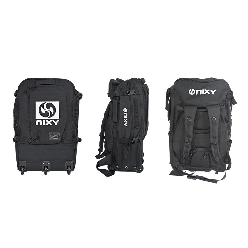 Black backpacks with NIXY branding on a white background