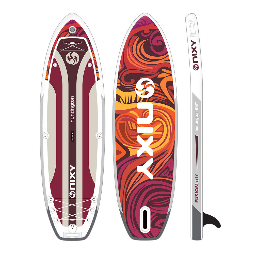 Nixy Axis inflatable stand-up paddleboard with colorful design on a white background