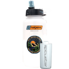 Nalgene water bottle with Epic Water Filters logo on a white background