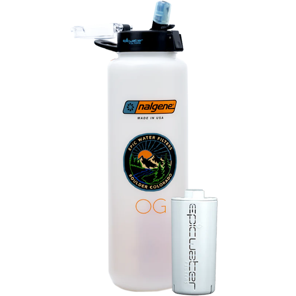 Nalgene water filter with additional filter on a white background