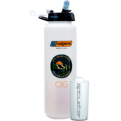 Nalgene water filter with additional filter on a white background