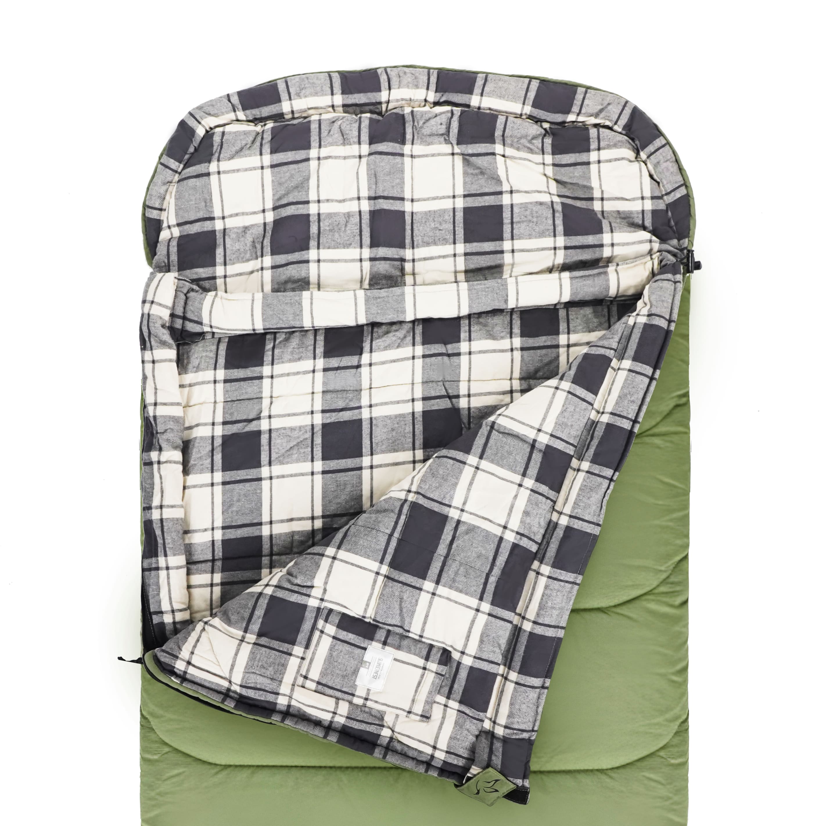 Plaid sleeping bag on a white background