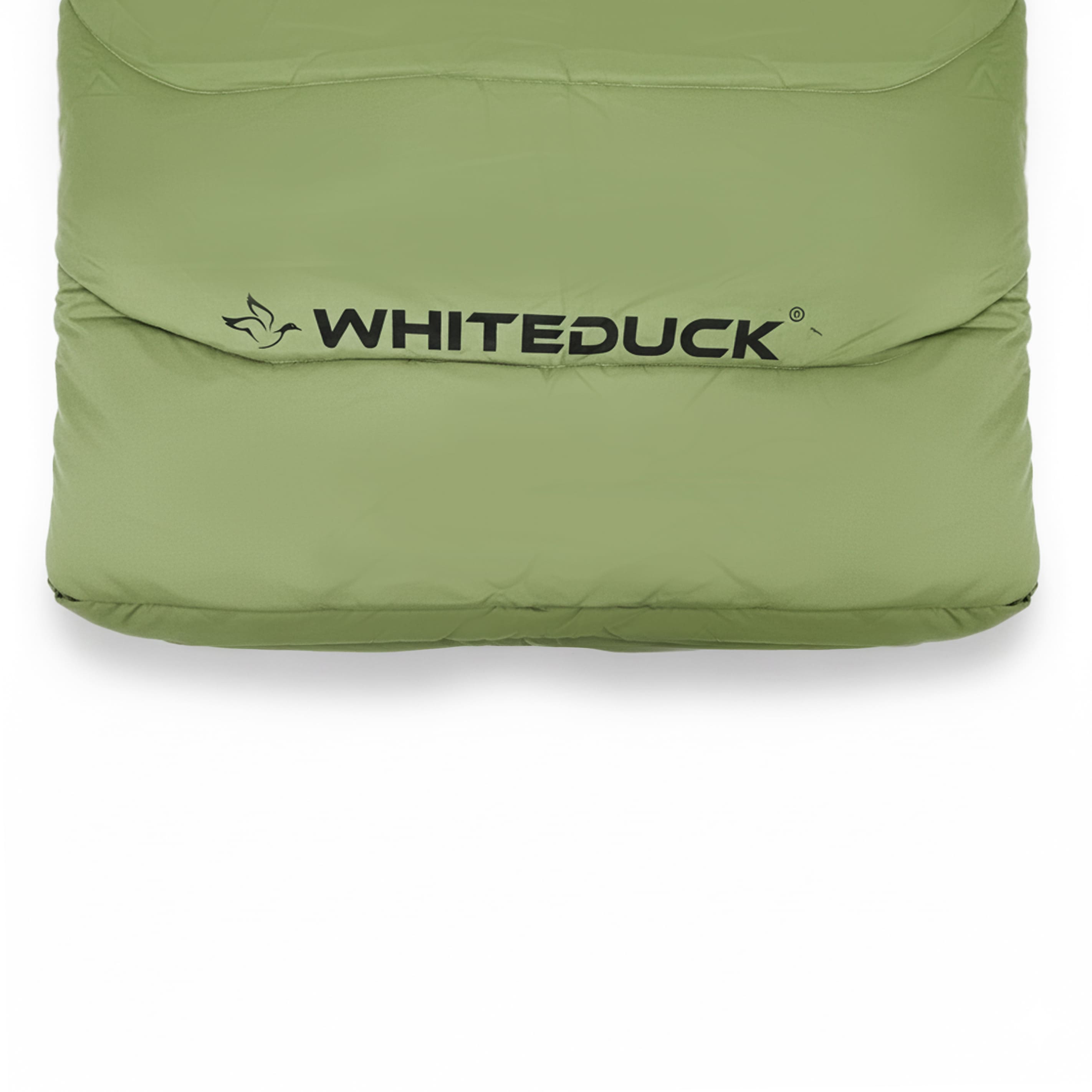 Green sleeping bag with 'Whiteduck' branding on a white background