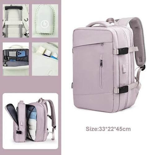 Extendable Travel Backpack With USB Pink A