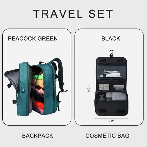 Extendable Travel Backpack With USB Peacock Green A set 01bk