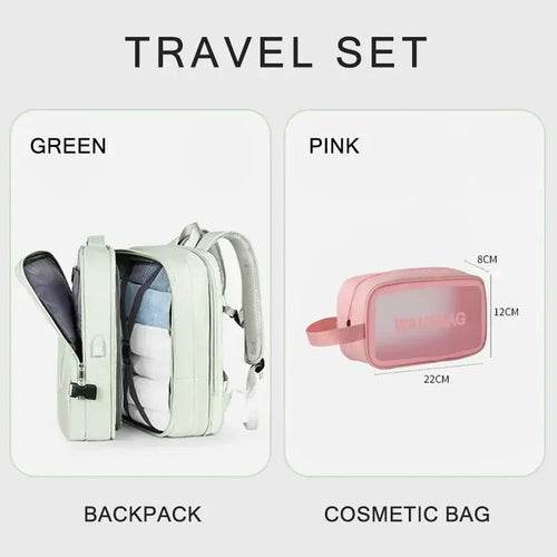 Extendable Travel Backpack With USB Green A set 02pk