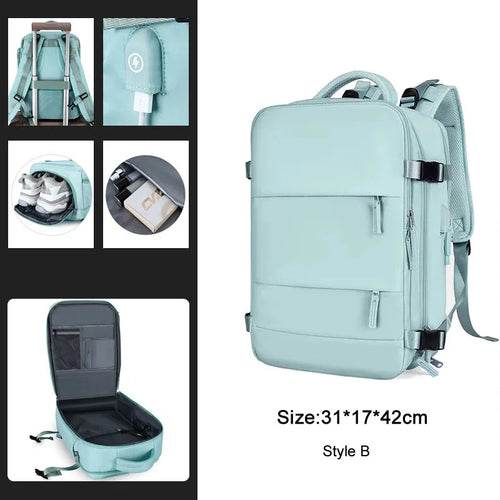 Extendable Travel Backpack With USB Sky Blue B