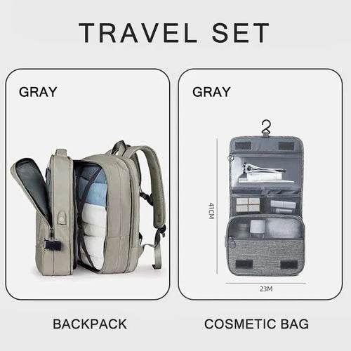 Extendable Travel Backpack With USB Gray A set 01gy