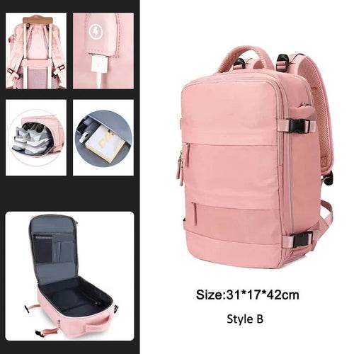 Extendable Travel Backpack With USB Pink B