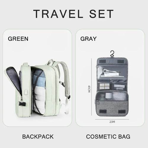 Extendable Travel Backpack With USB Green A set 01gy