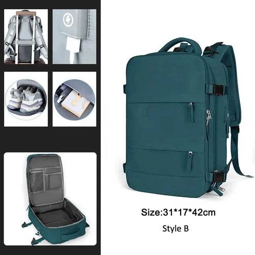 Extendable Travel Backpack With USB Peacock Green B