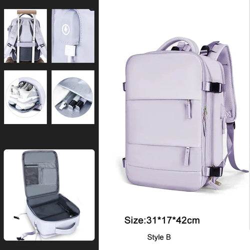 Extendable Travel Backpack With USB Purple B