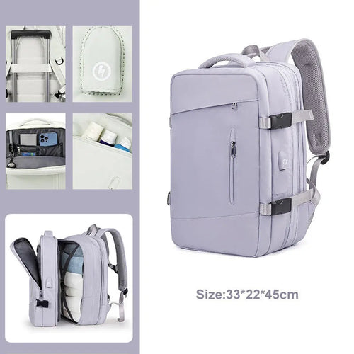 Extendable Travel Backpack With USB Purple A