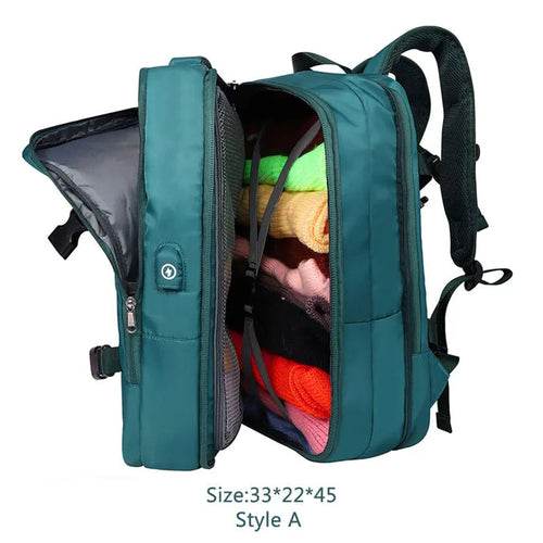 Extendable Travel Backpack With USB Peacock Green A
