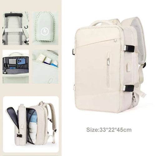 Extendable Travel Backpack With USB Beige A