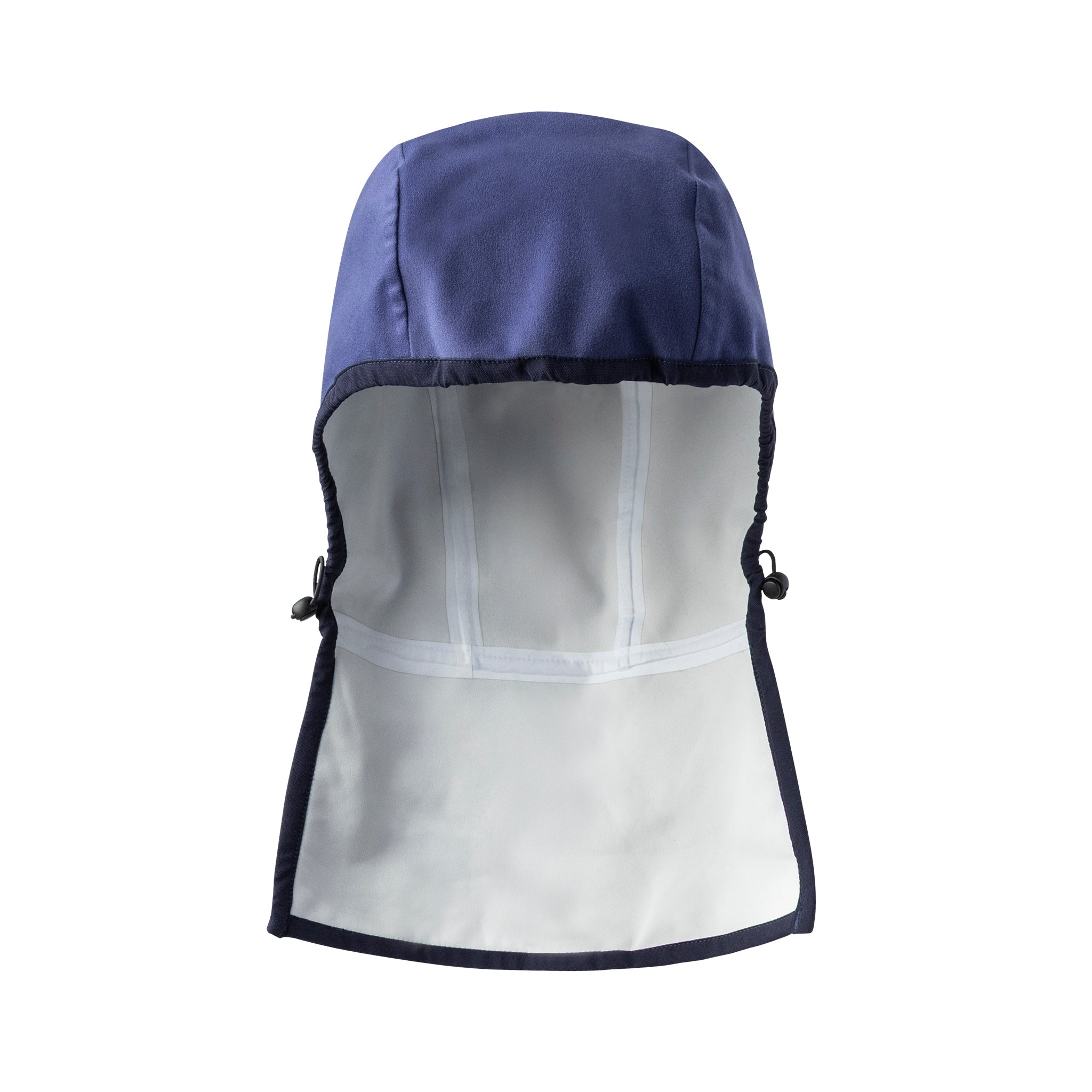 Navy blue and white mesh neck gaiter on a white background