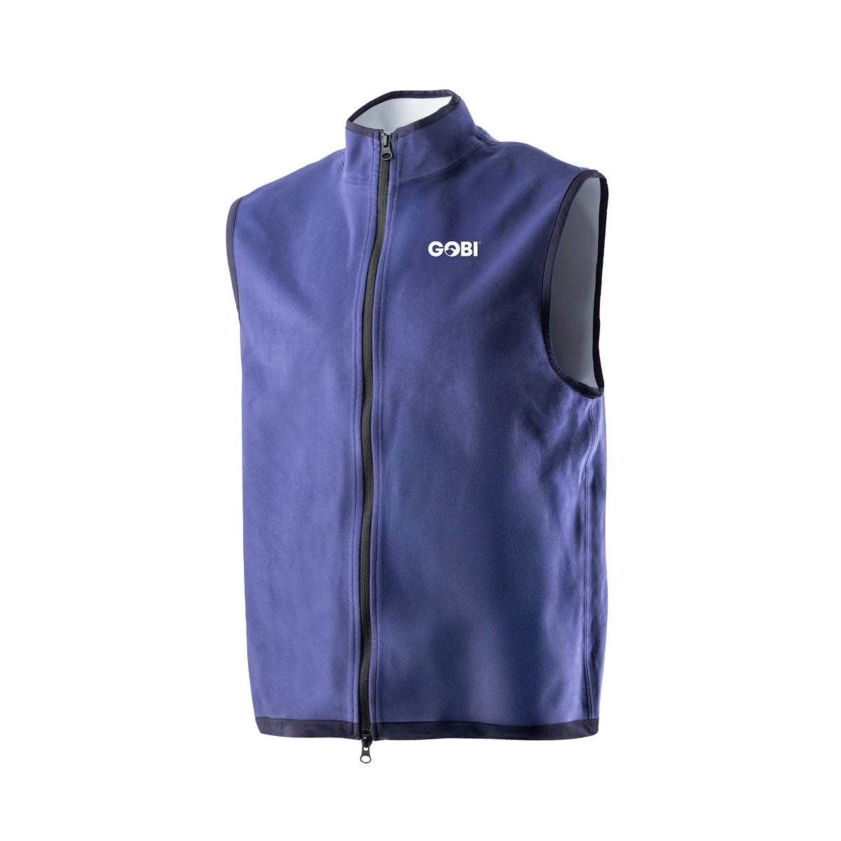 Blue vest with a brand logo on a white background