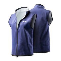 Blue vest with black accents on a white background