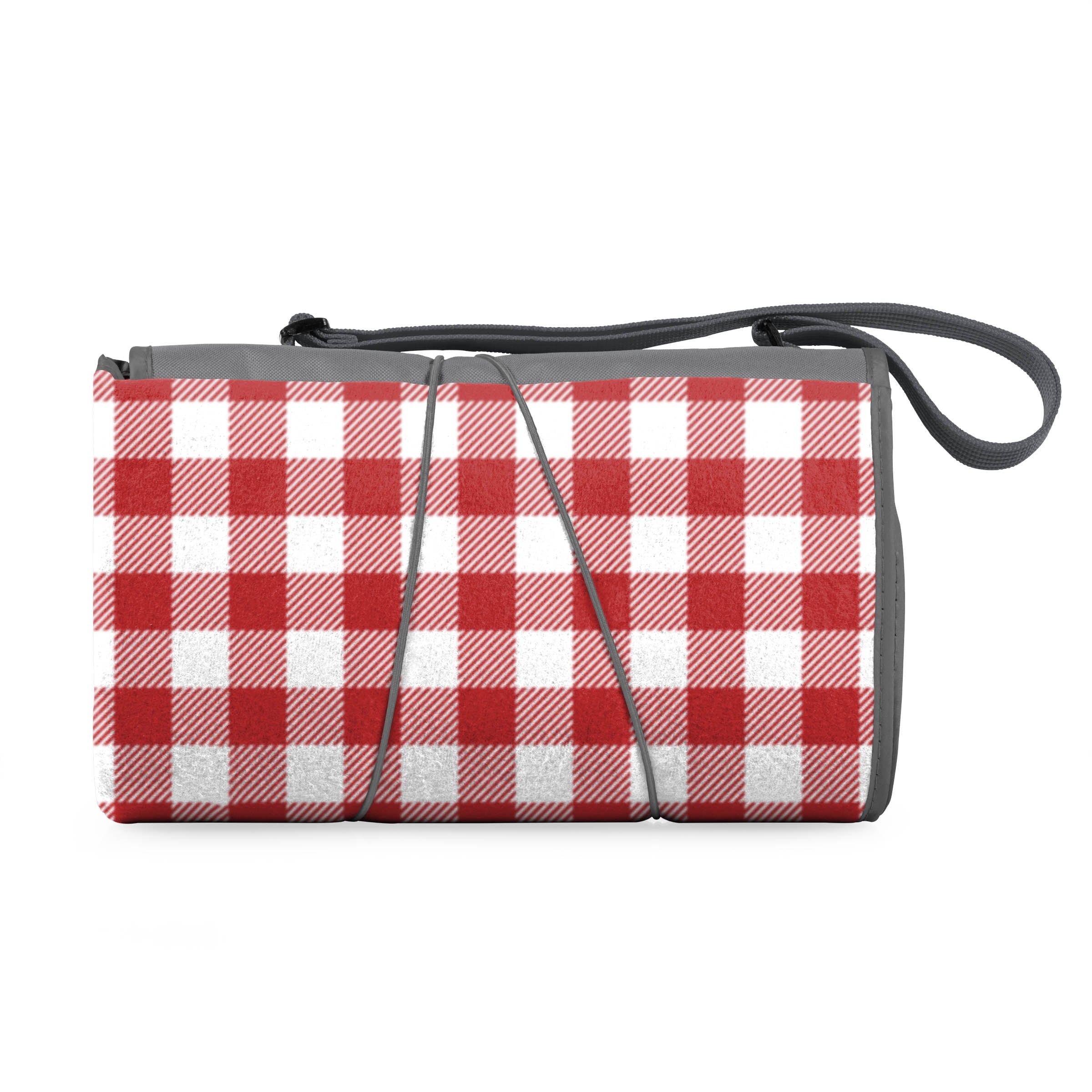 Red and white checkered bag with a strap on a white background