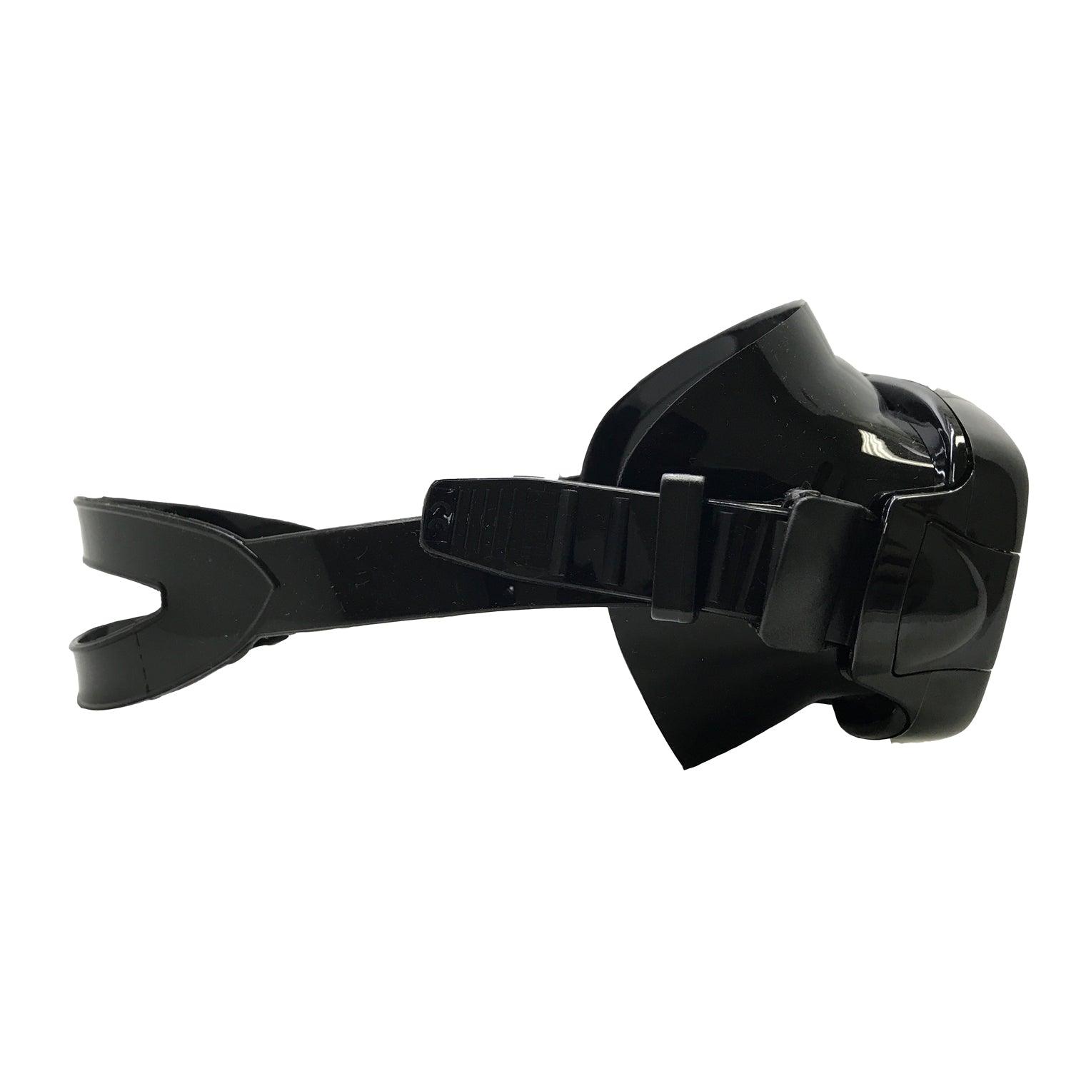 Black diving mask on a white background