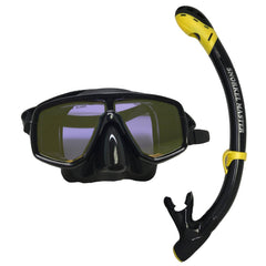 Black and yellow snorkel set on a white background