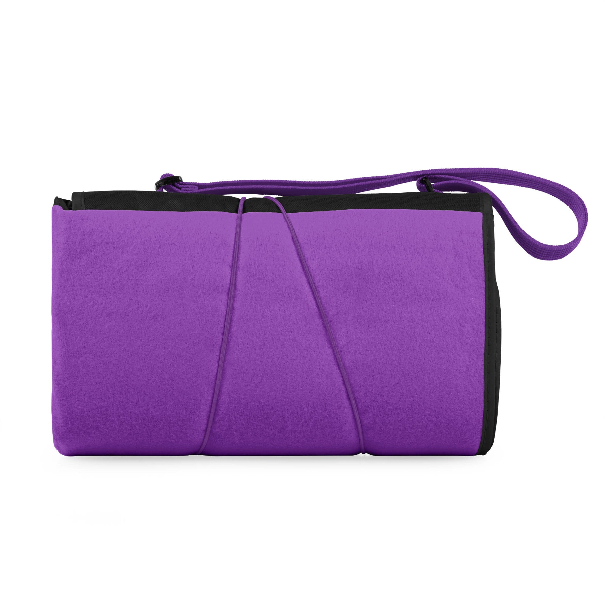 Purple bag with a black strap on a white background