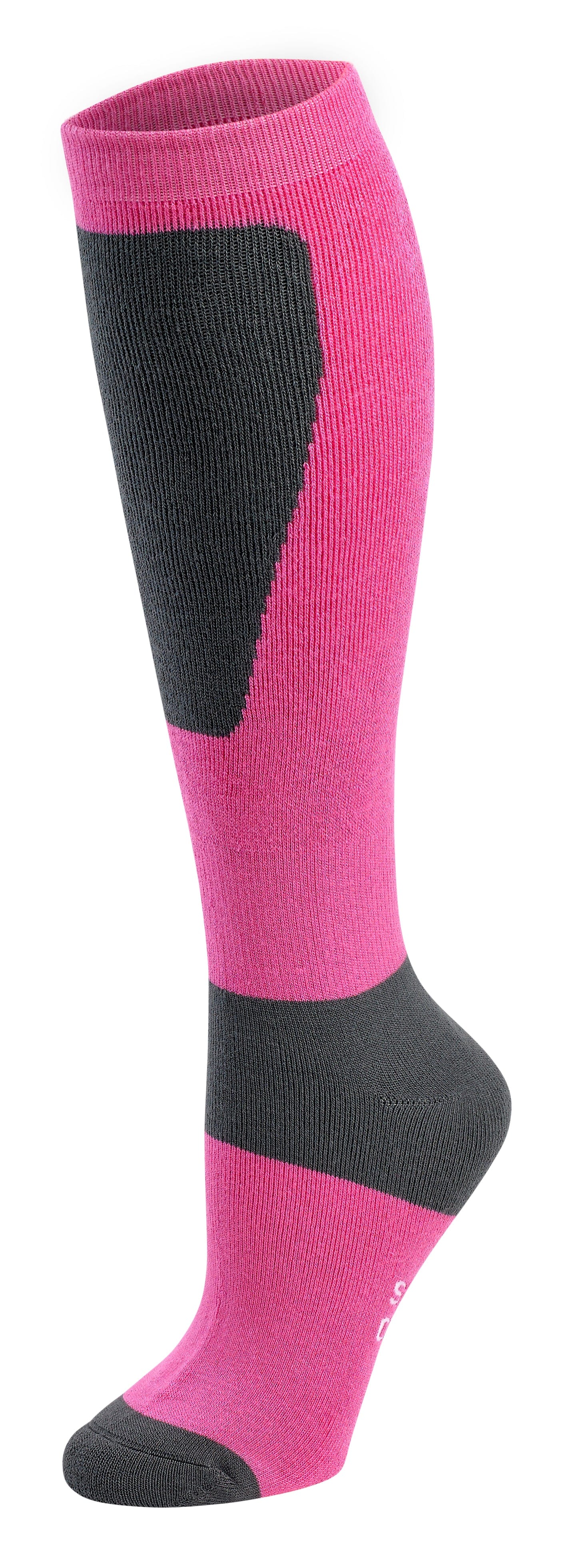 Pink and black knee-high sock on a white background