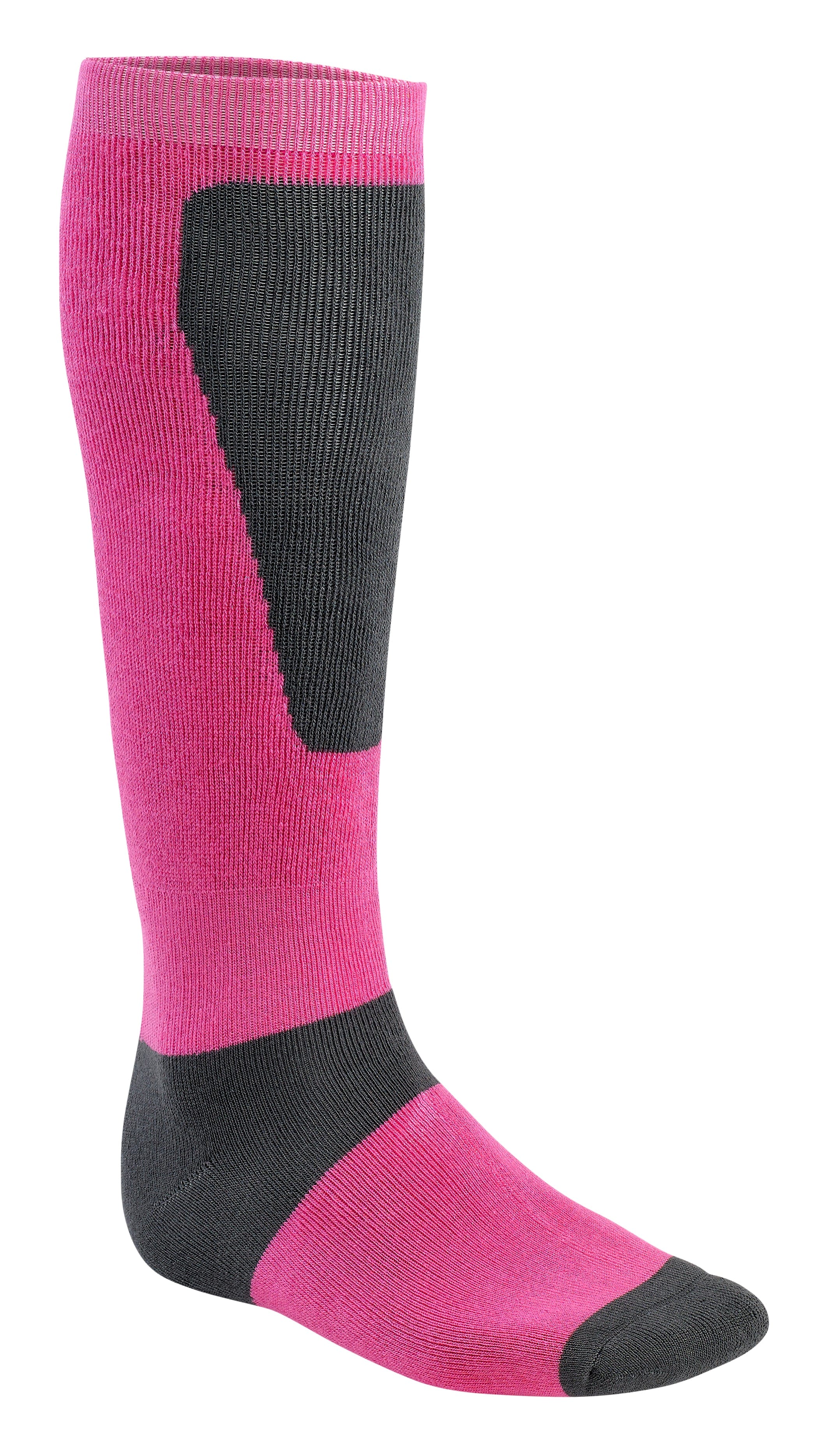 Pink and black knee-high sock on a white background